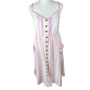 Torrid Pastel Striped Linen Blend Faux Button Front Midi Dress Plus Size 1 1X